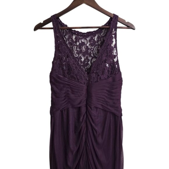 David's Bridal Sleeveless Mesh with Corded Lace Formal Maxi Dress In Plum Sz 8 - Picture 7 of 12